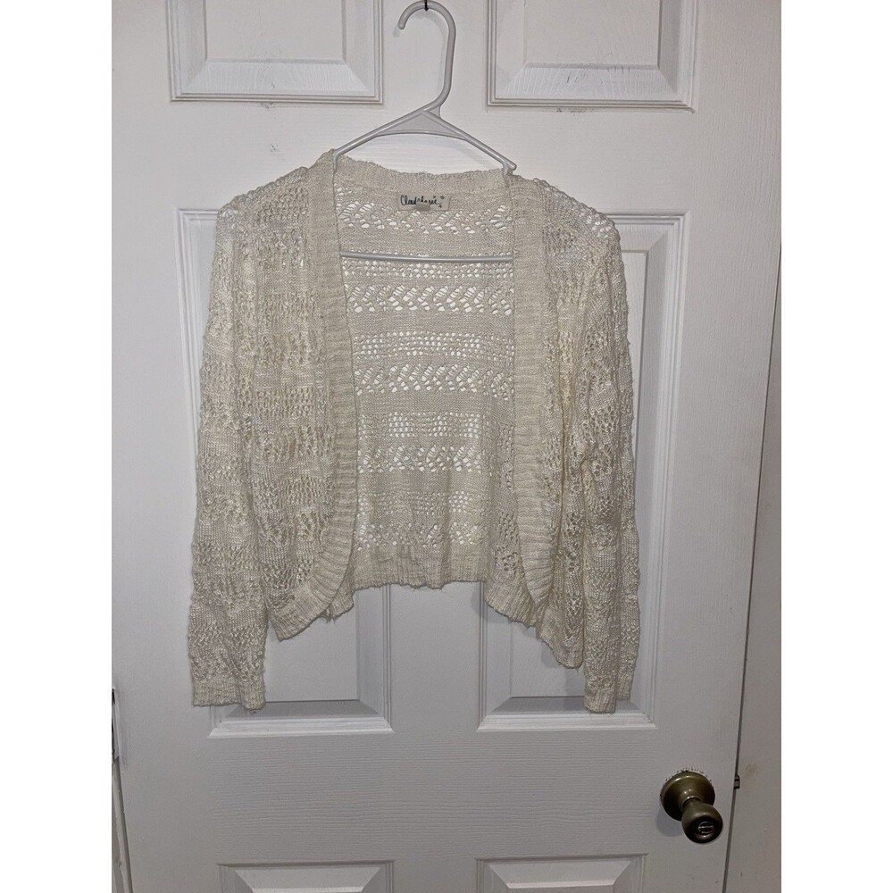 Ivory Crochet Open Front Cropped Cardigan Fairy Feminine Cloud Chaser Size L